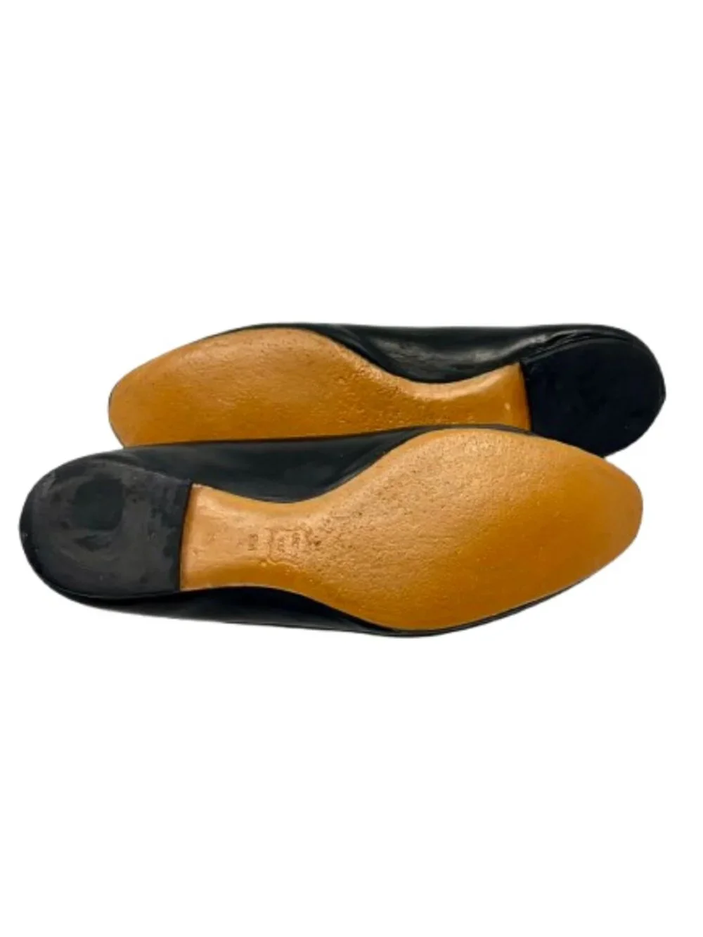 TORY BURCH~Raleigh~BLACK LEATHER BALLET FLATS SHOES GOLD LOGO Size 9M